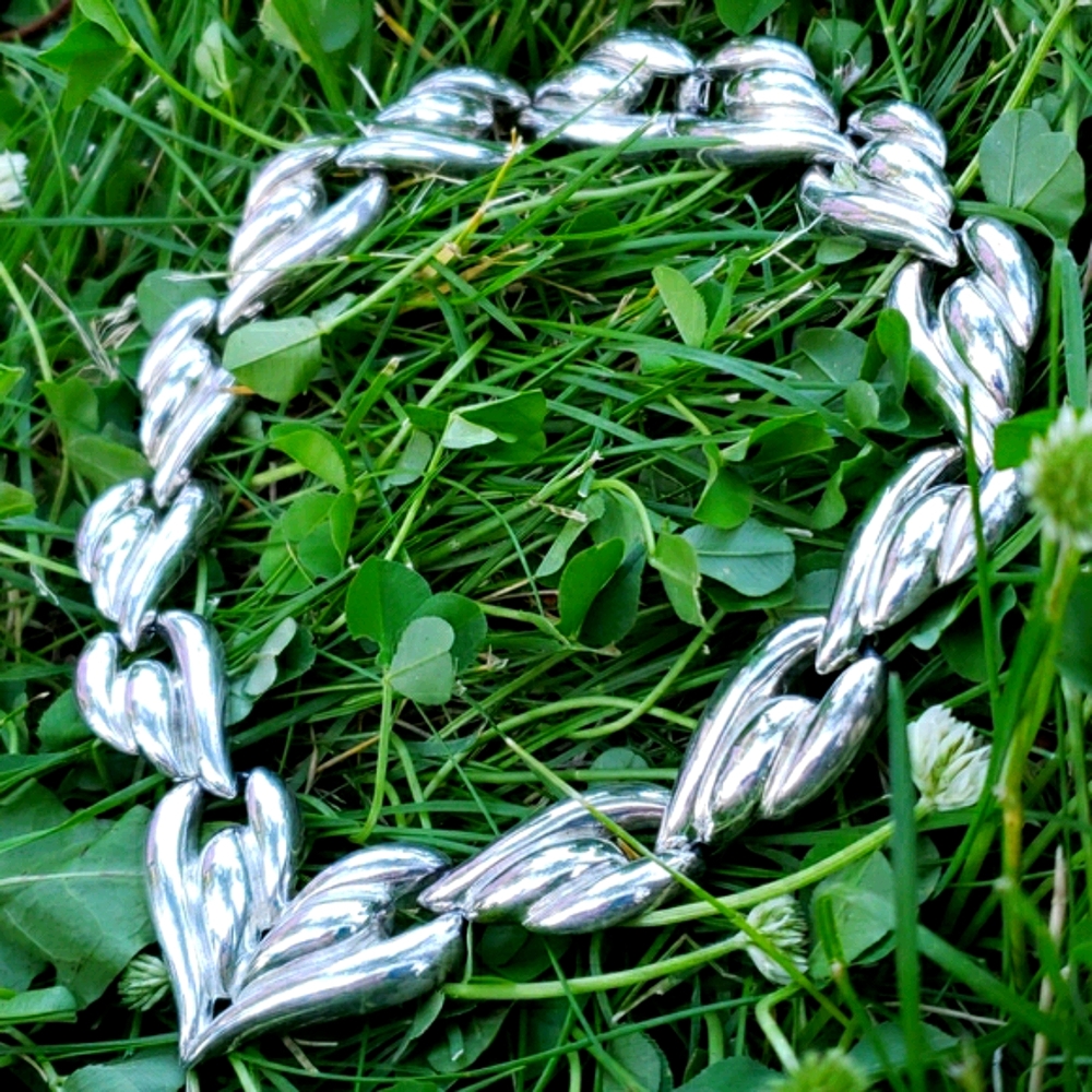 Chunky Vintage High End Stylized Silver Heart Shape Rhodium Plate Necklace - Picture 8 of 14